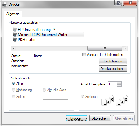 Drucken-Dialog XP Style